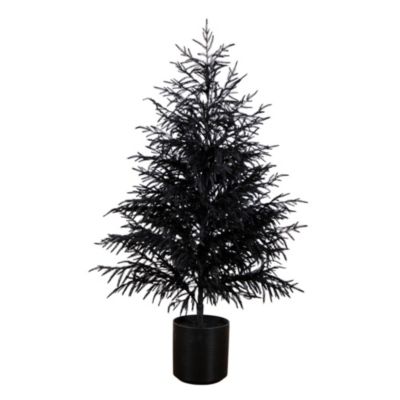 Nearly Natural 5-Foot Artificial Halloween Real Touch Black Norfolk Pine Christmas Tree with Natural Look