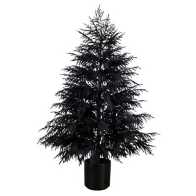 Nearly Natural 6-Foot Artificial Halloween Real Touch Black Norfolk Pine Christmas Tree with Natural Look