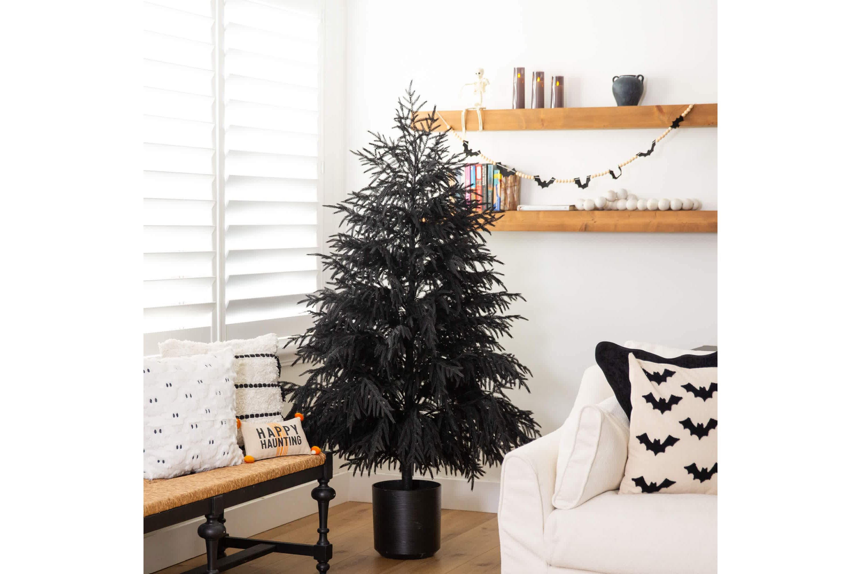 6-Foot Artificial Halloween Real Touch Black Norfolk Pine Christmas Tree with Natural Look