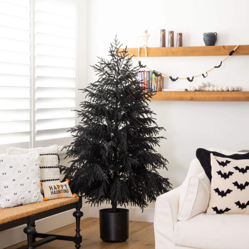 6-Foot Artificial Halloween Real Touch Black Norfolk Pine Christmas Tree with Natural Look