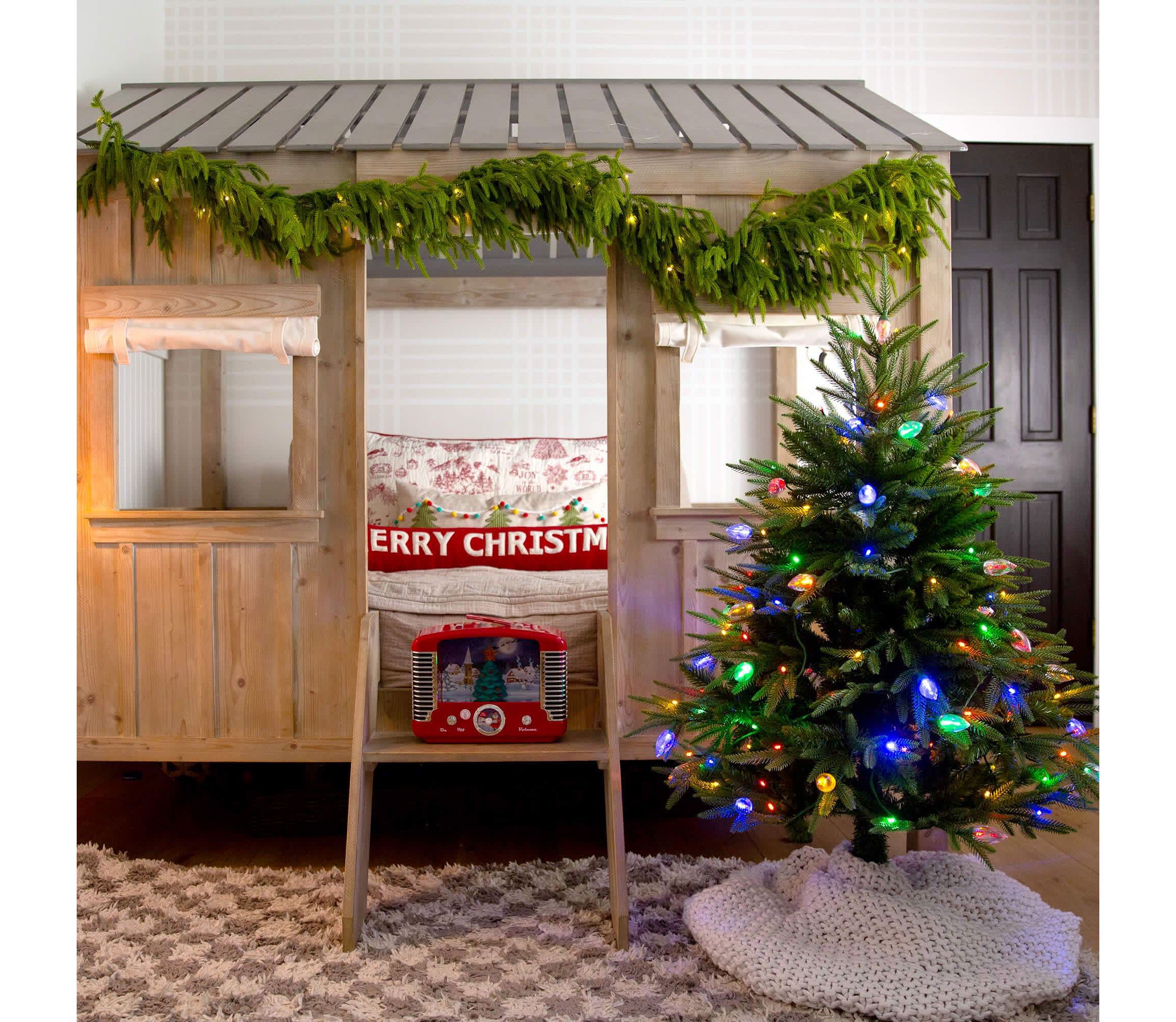 4-Foot Pre-Lit Artificial Luxembourg Pine Christmas Tree with 120 Multicolored Traditional Bulb LED Lights