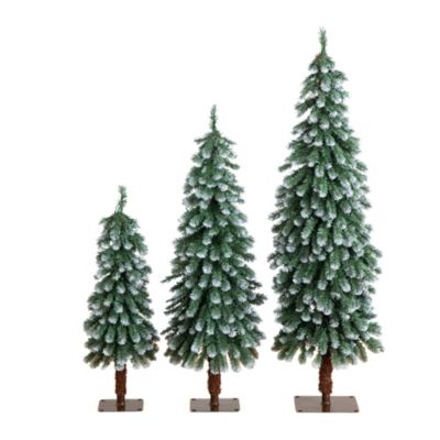 Nearly Natural 3-Foot 4-Foot 5-Foot Pre-Lit Frosted Artificial Christmas Tree Set with Warm LED Lights - Set of 3, Green