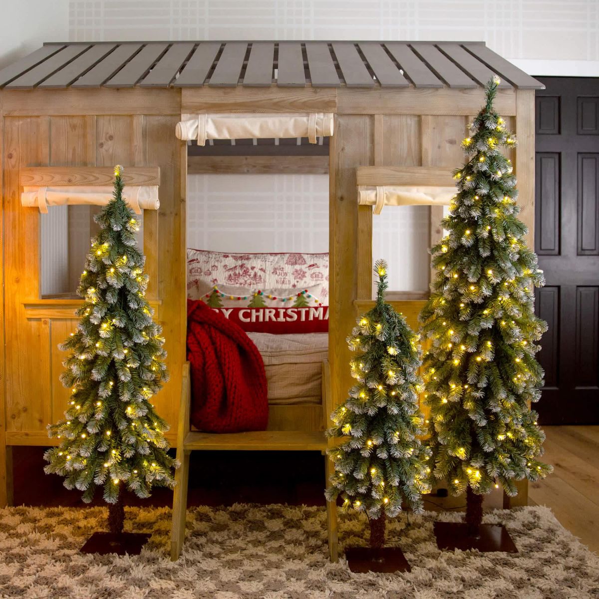 3-Foot 4-Foot 5-Foot Pre-Lit Frosted Artificial Christmas Tree Set with Warm LED Lights - Set of 3