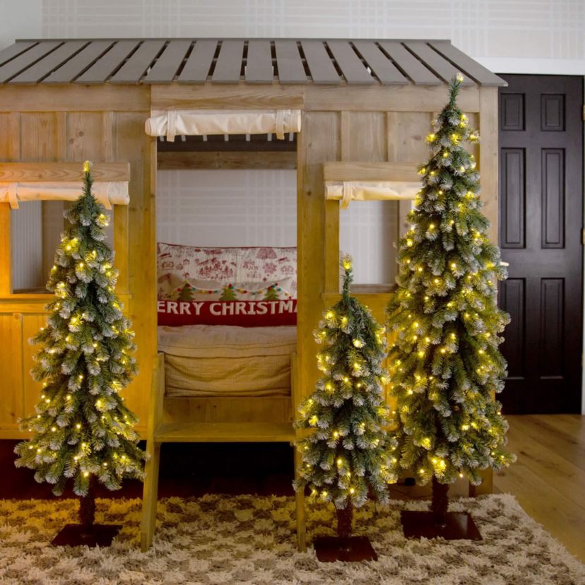 3-Foot 4-Foot 5-Foot Pre-Lit Frosted Artificial Christmas Tree Set with Warm LED Lights - Set of 3