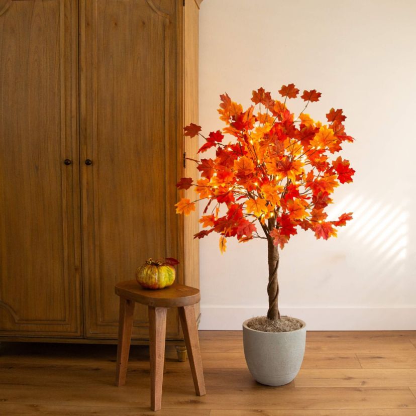 4-Foot Pre-Lit Deluxe Autumn Maple Artificial Fall Tree with 68 Warm White LED Lights