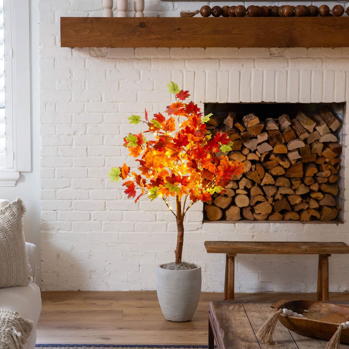 4-Foot Pre-Lit Shades of Autumn Maple Artificial Fall Tree with 180 Warm White LED Lights