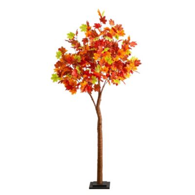 Nearly Natural 6-Foot Pre-Lit Shades of Autumn Maple Artificial Fall Tree with 360 Warm White LED Lights, Orange