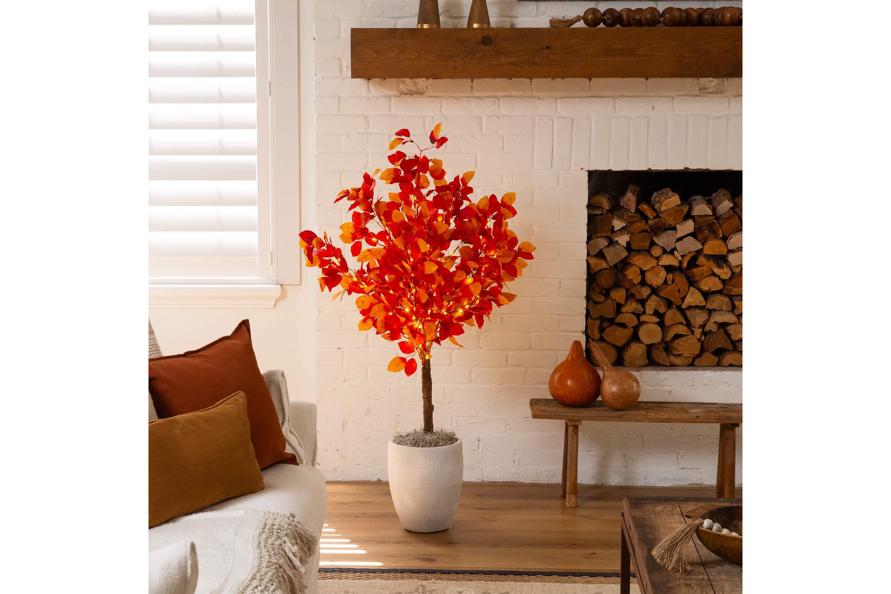 4-Foot Pre-Lit Autumn Artificial Fall Tree with 160 Warm White LED Lights
