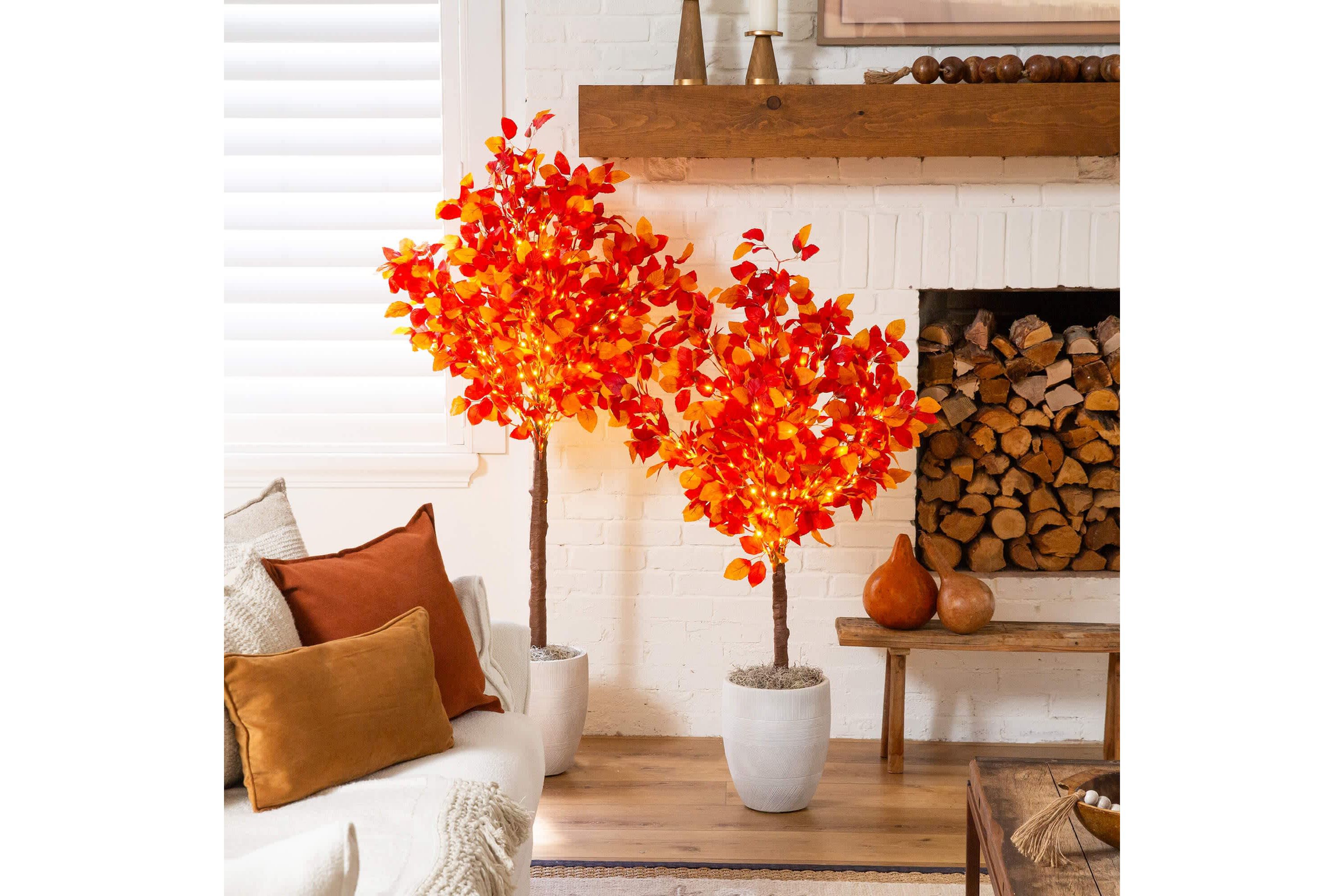 4-Foot Pre-Lit Autumn Artificial Fall Tree with 160 Warm White LED Lights