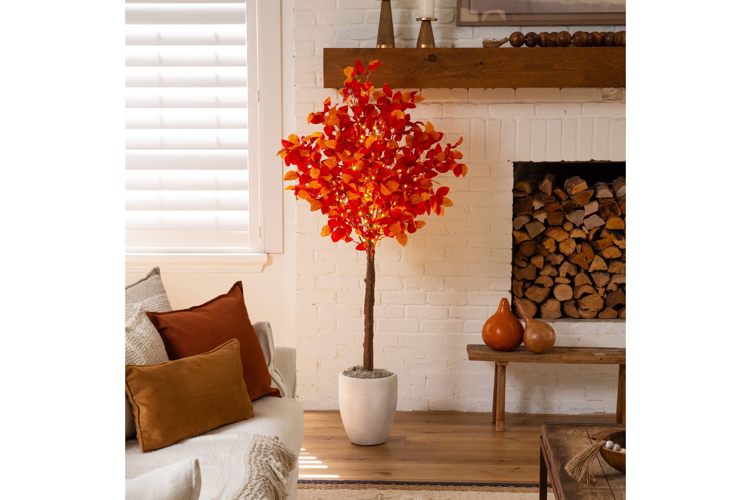 5-Foot Pre-Lit Autumn Artificial Fall Tree with 200 Warm White LED Lights
