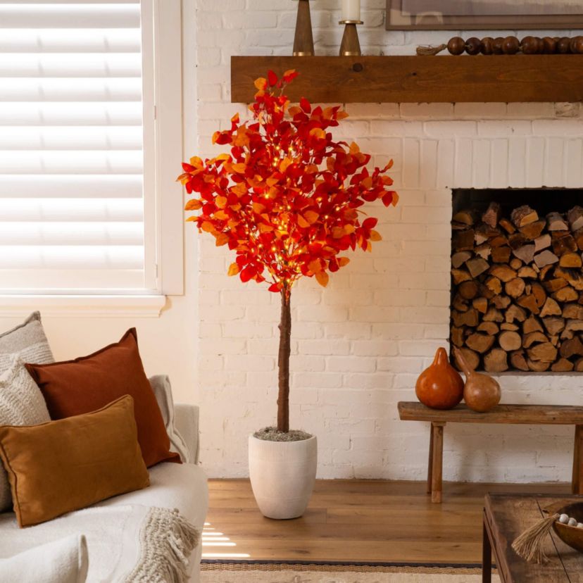 5-Foot Pre-Lit Autumn Artificial Fall Tree with 200 Warm White LED Lights