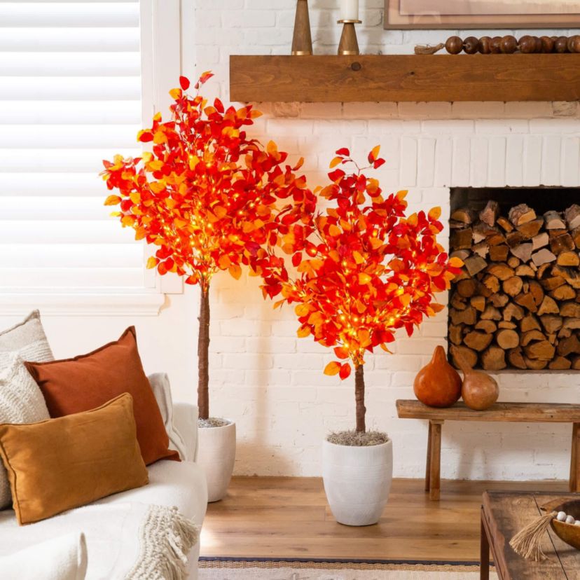 5-Foot Pre-Lit Autumn Artificial Fall Tree with 200 Warm White LED Lights