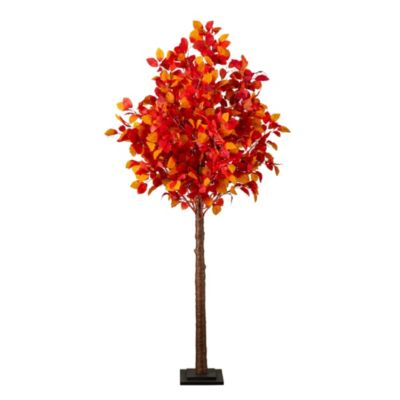 Nearly Natural 6-Foot Pre-Lit Autumn Artificial Fall Tree with 300 Warm White LED Lights, Orange