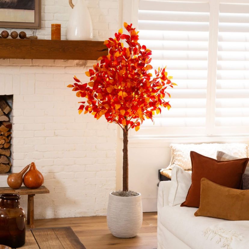 6-Foot Pre-Lit Autumn Artificial Fall Tree with 300 Warm White LED Lights