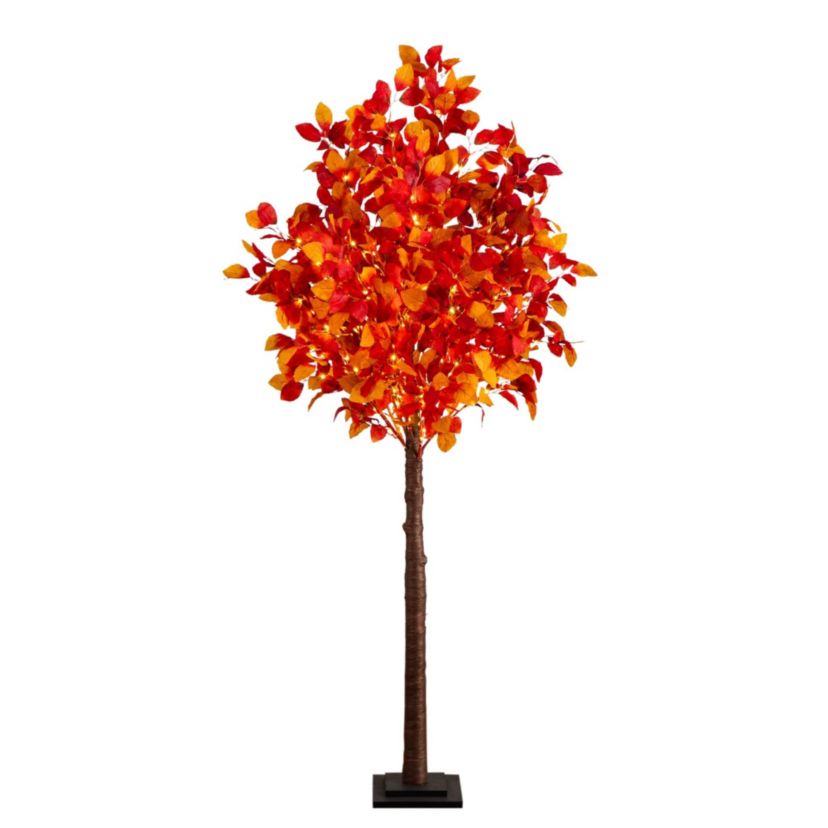 6-Foot Pre-Lit Autumn Artificial Fall Tree with 300 Warm White LED Lights