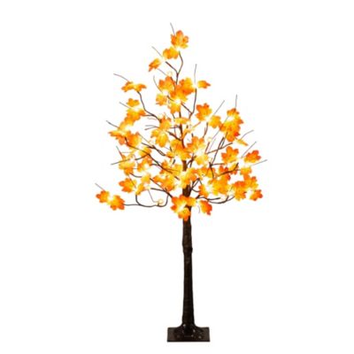 Nearly Natural 4-Foot Pre-Lit Minimalist Autumn Maple Artificial Fall Tree with 56 LED Warm White & Orange Pumpkin Shaped Lights