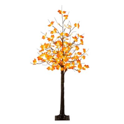 Nearly Natural 5-Foot Pre-Lit Minimalist Autumn Maple Artificial Fall Tree with 96 LED Warm White & Orange Pumpkin Shaped Lights