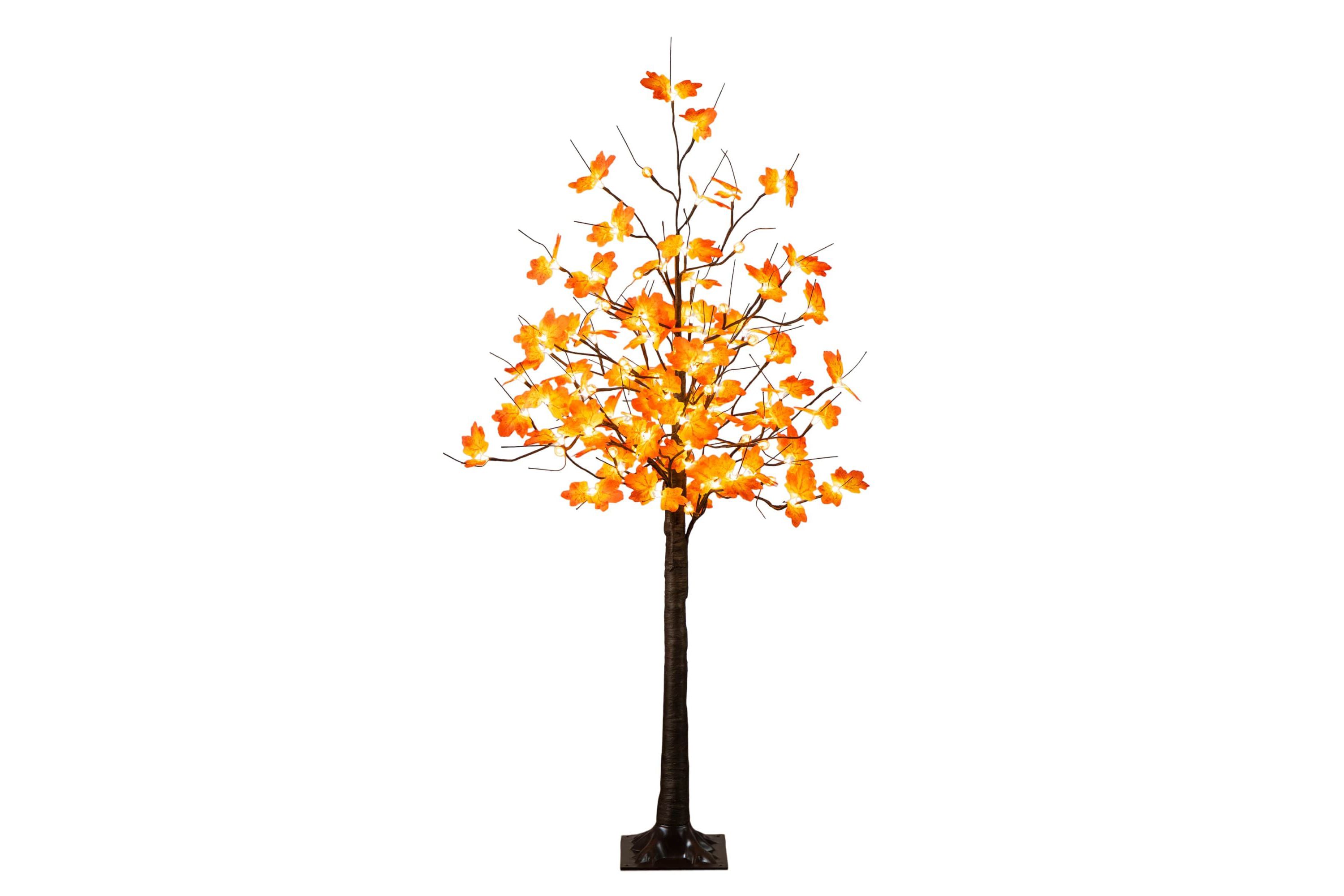 5-Foot Pre-Lit Minimalist Autumn Maple Artificial Fall Tree with 96 LED Warm White & Orange Pumpkin Shaped Lights