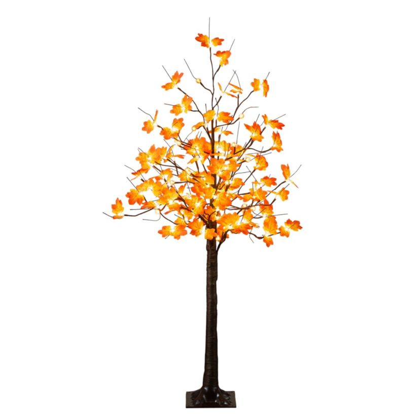 5-Foot Pre-Lit Minimalist Autumn Maple Artificial Fall Tree with 96 LED Warm White & Orange Pumpkin Shaped Lights