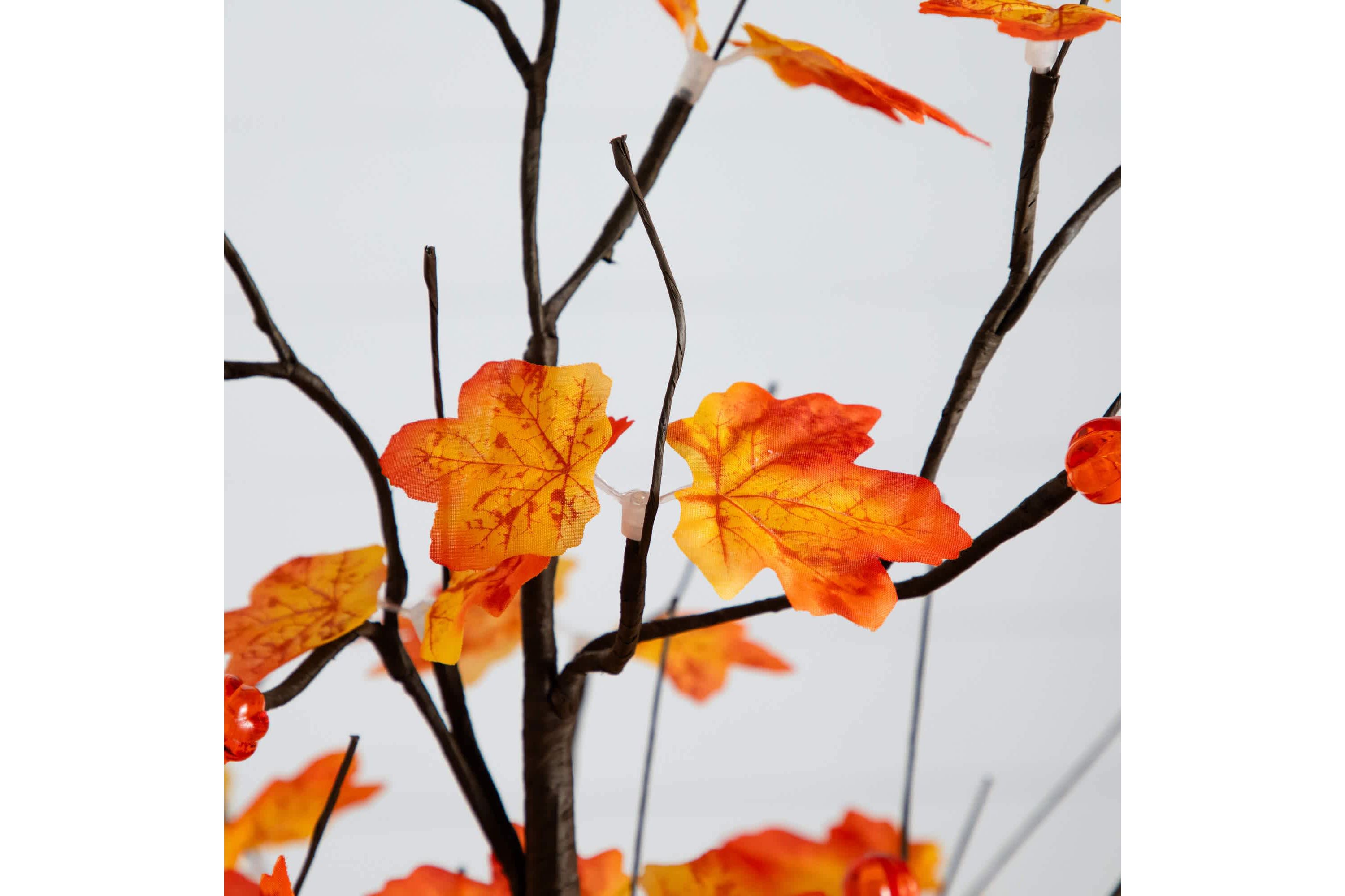 5-Foot Pre-Lit Minimalist Autumn Maple Artificial Fall Tree with 96 LED Warm White & Orange Pumpkin Shaped Lights