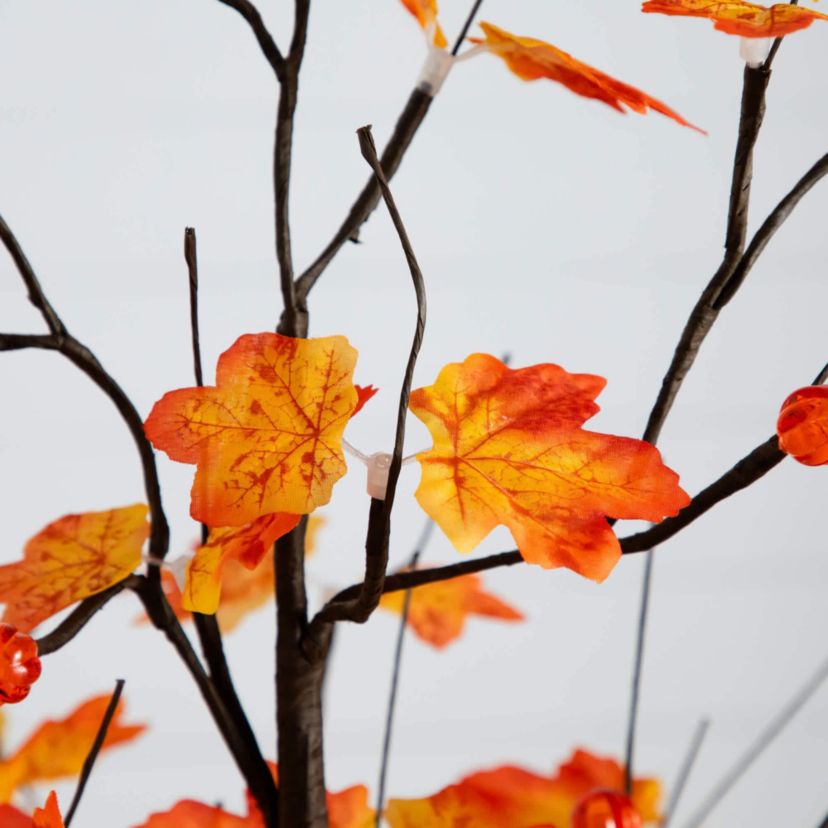5-Foot Pre-Lit Minimalist Autumn Maple Artificial Fall Tree with 96 LED Warm White & Orange Pumpkin Shaped Lights