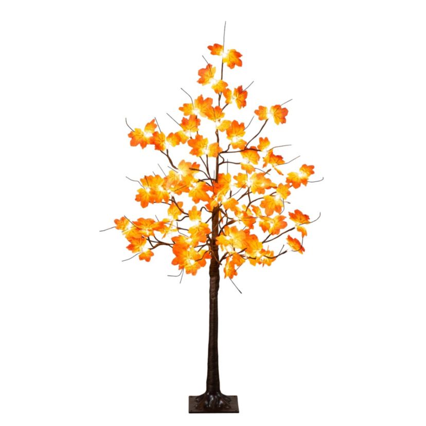 4-Foot Pre-Lit Minimalist Autumn Maple Artificial Fall Tree with 56 Warm White LED Lights