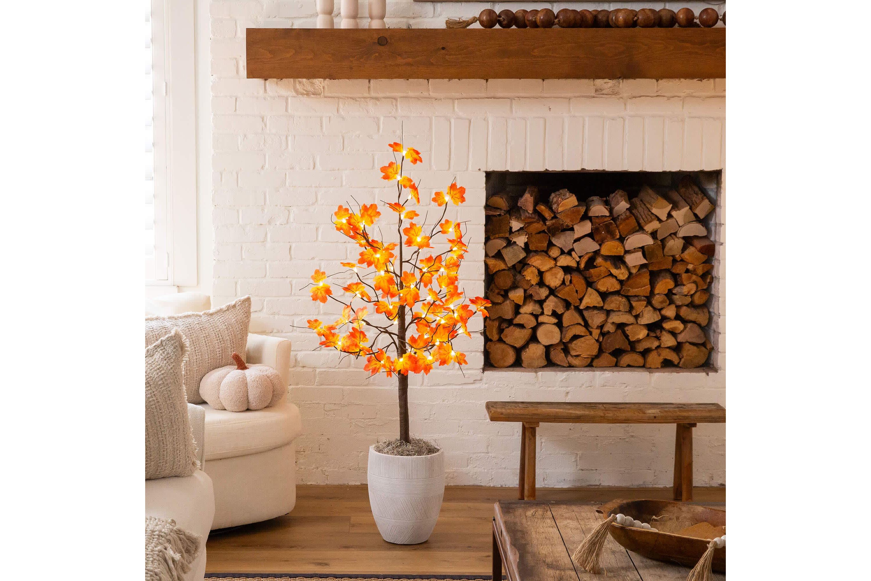 4-Foot Pre-Lit Minimalist Autumn Maple Artificial Fall Tree with 56 Warm White LED Lights