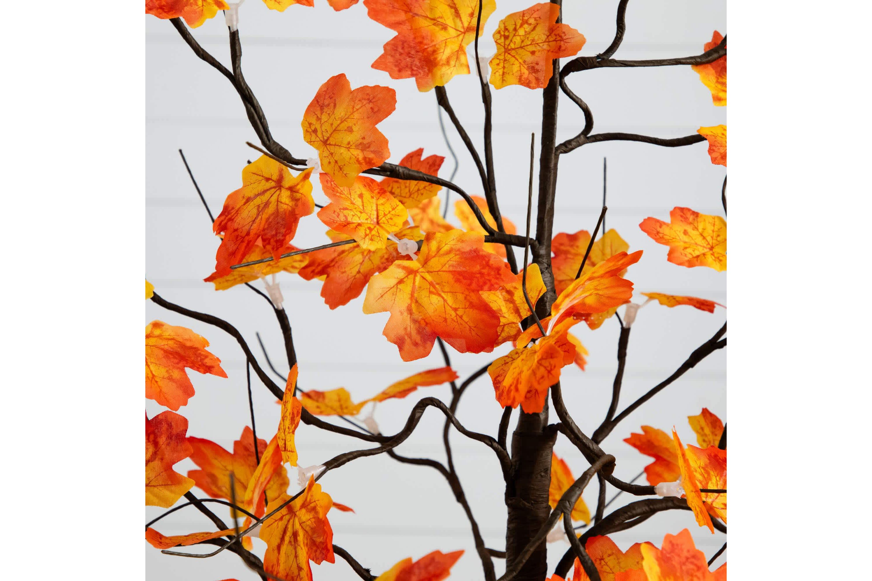 4-Foot Pre-Lit Minimalist Autumn Maple Artificial Fall Tree with 56 Warm White LED Lights