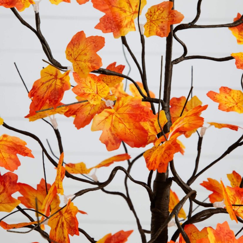 4-Foot Pre-Lit Minimalist Autumn Maple Artificial Fall Tree with 56 Warm White LED Lights