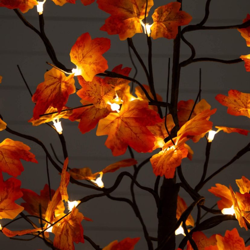 4-Foot Pre-Lit Minimalist Autumn Maple Artificial Fall Tree with 56 Warm White LED Lights