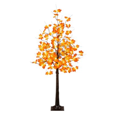 Nearly Natural 5-Foot Pre-Lit Minimalist Autumn Maple Artificial Fall Tree with 96 Warm White LED Lights, Orange