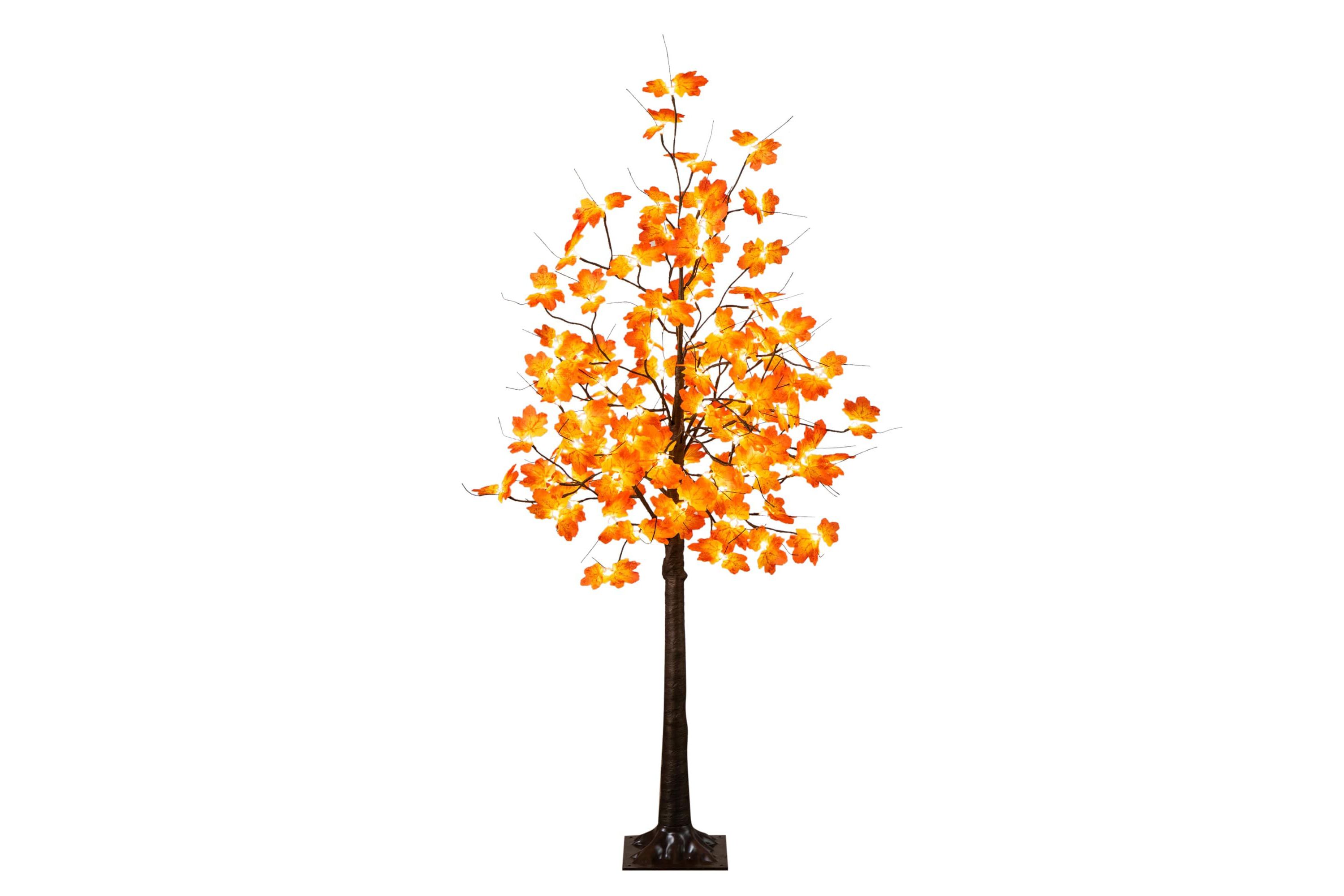 5-Foot Pre-Lit Minimalist Autumn Maple Artificial Fall Tree with 96 Warm White LED Lights