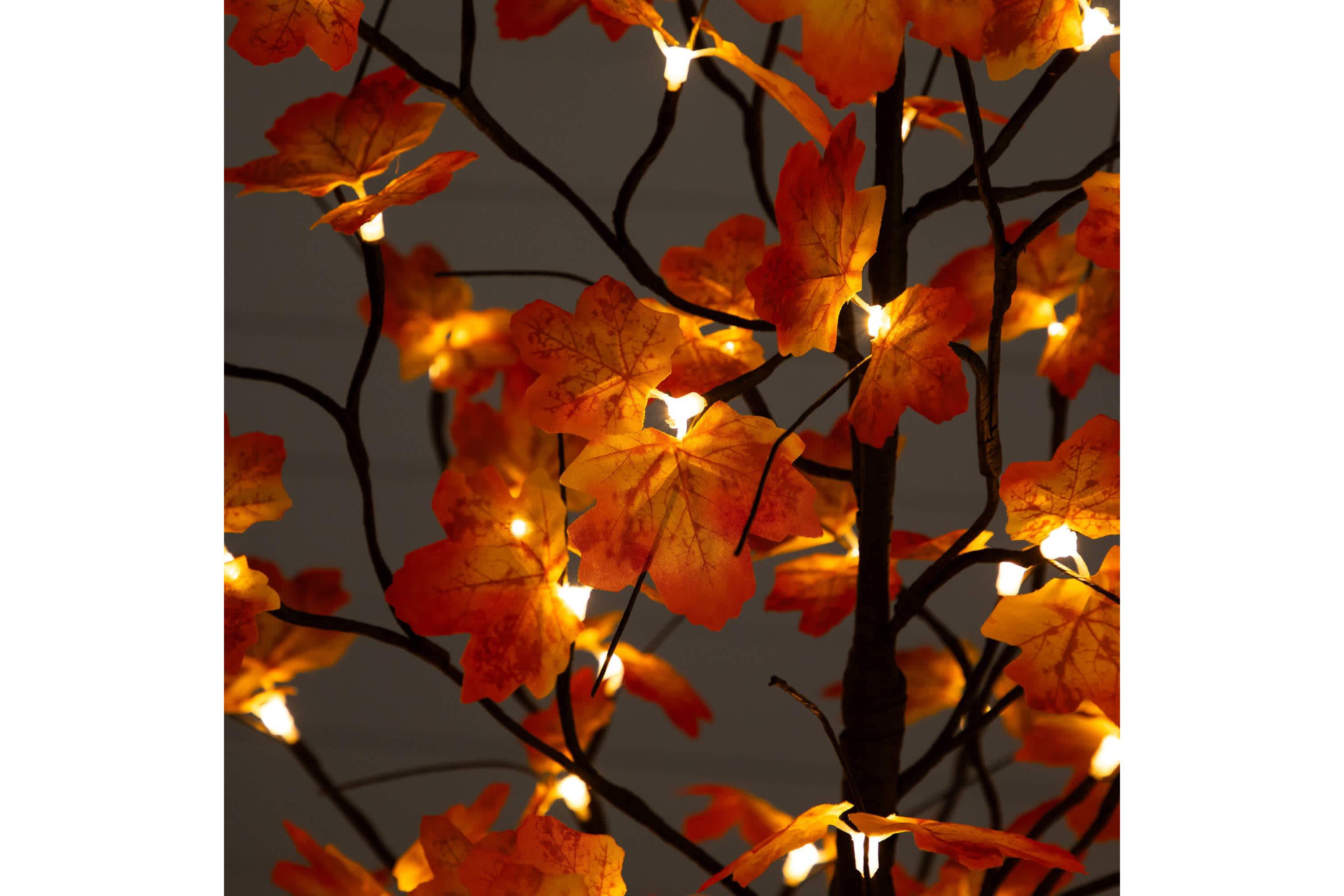5-Foot Pre-Lit Minimalist Autumn Maple Artificial Fall Tree with 96 Warm White LED Lights