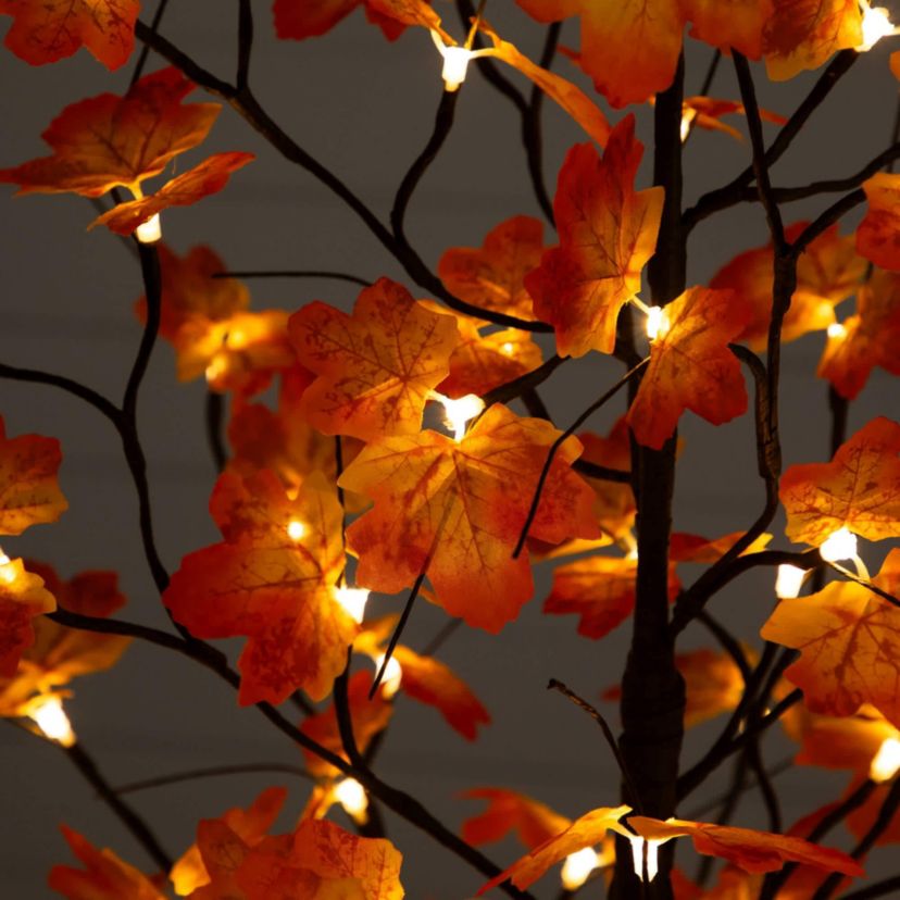 5-Foot Pre-Lit Minimalist Autumn Maple Artificial Fall Tree with 96 Warm White LED Lights