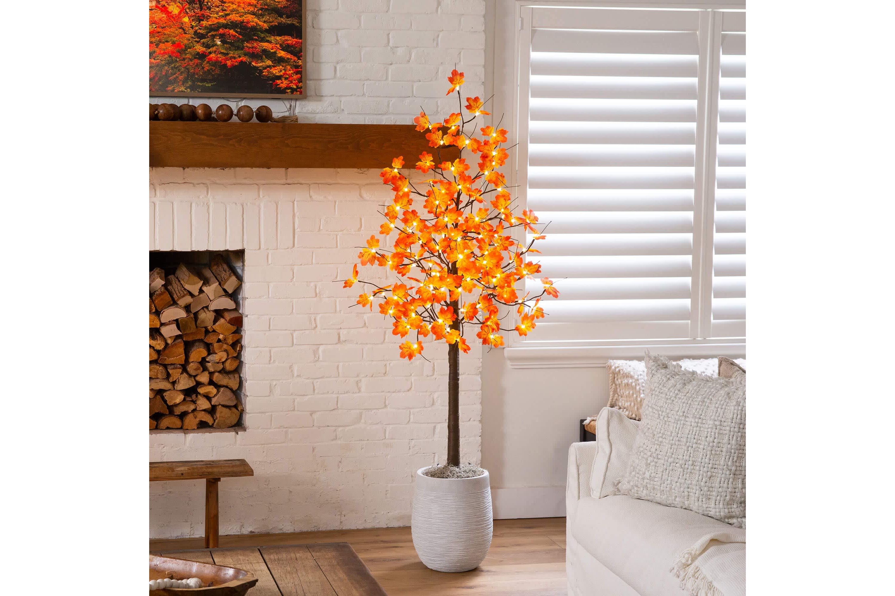 6-Foot Pre-Lit Minimalist Autumn Maple Artificial Fall Tree with 120 Warm White LED Lights