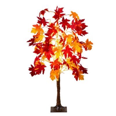 Nearly Natural 4-Foot Pre-Lit Autumn Weeping Maple Artificial Fall Tree with 180 Warm White LED Lights