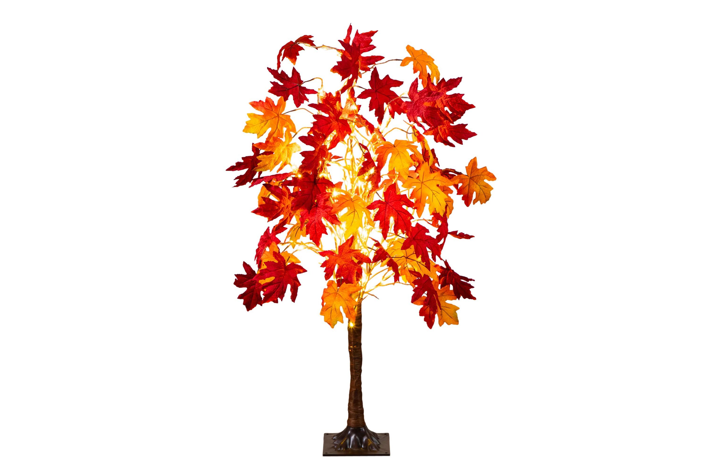 4-Foot Pre-Lit Autumn Weeping Maple Artificial Fall Tree with 180 Warm White LED Lights
