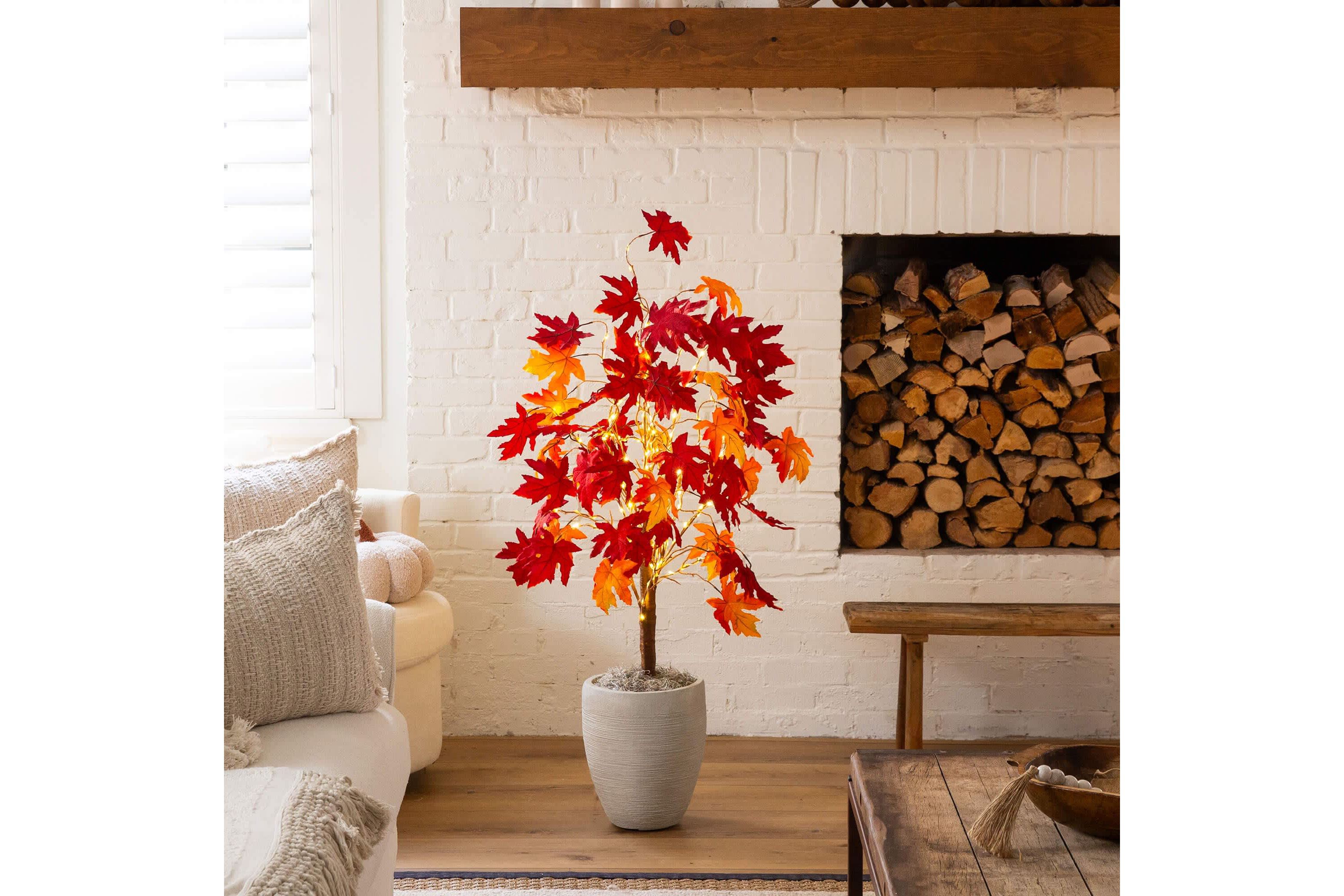 4-Foot Pre-Lit Autumn Weeping Maple Artificial Fall Tree with 180 Warm White LED Lights