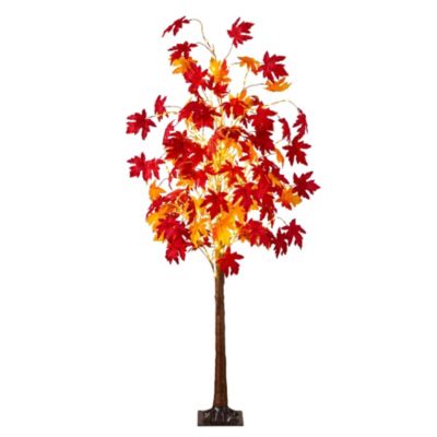 Nearly Natural 6-Foot Pre-Lit Autumn Weeping Maple Artificial Fall Tree with 300 Warm White LED Lights