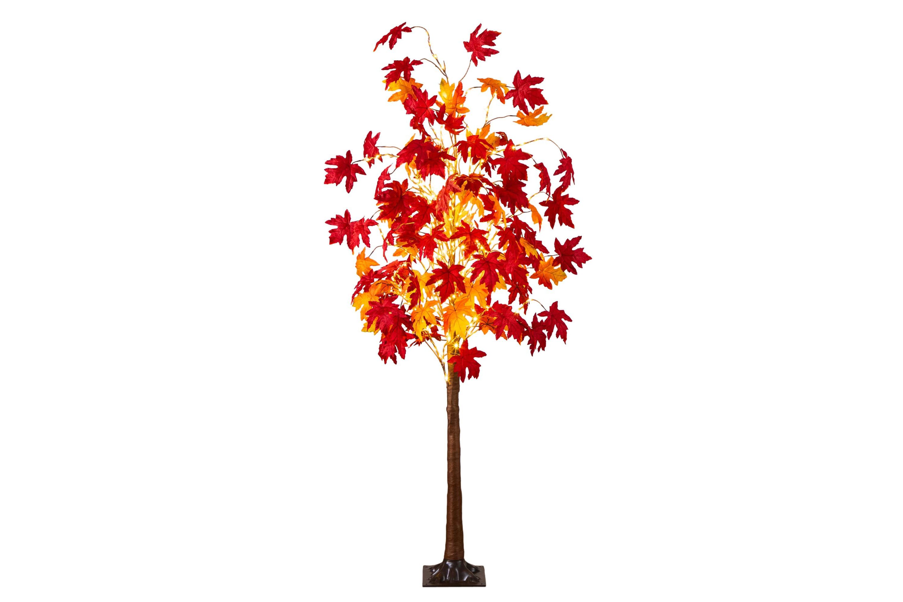 6-Foot Pre-Lit Autumn Weeping Maple Artificial Fall Tree with 300 Warm White LED Lights
