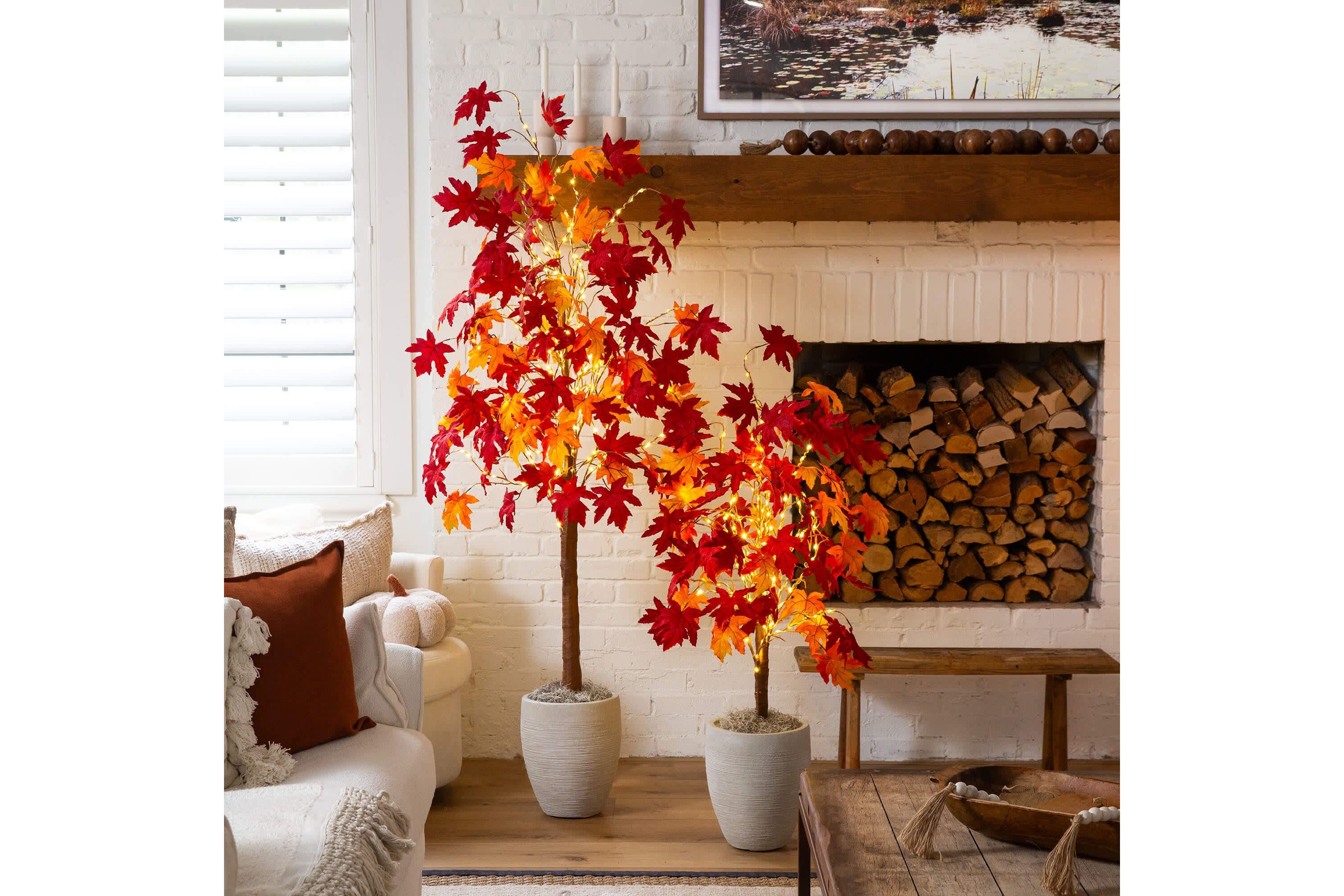 6-Foot Pre-Lit Autumn Weeping Maple Artificial Fall Tree with 300 Warm White LED Lights