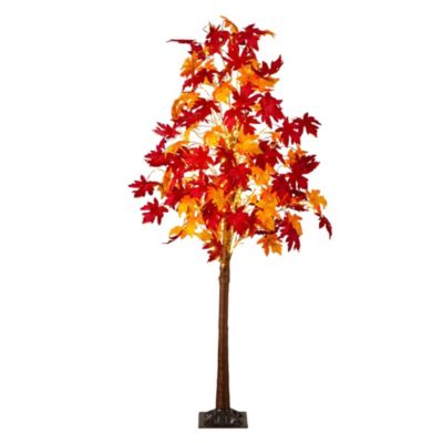 Nearly Natural 7-Foot Pre-Lit Autumn Weeping Maple Artificial Fall Tree with 450 Warm White LED Lights, Orange