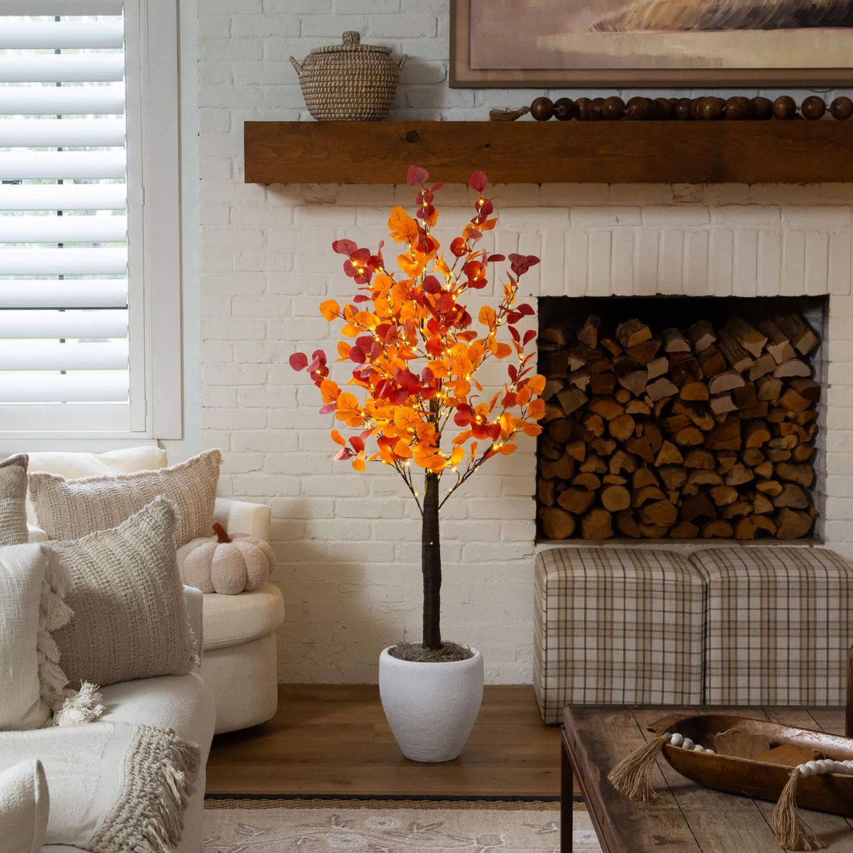 5-Foot Pre-Lit Bright Autumn Eucalyptus Artificial Fall Tree with 300 Warm White LED Lights