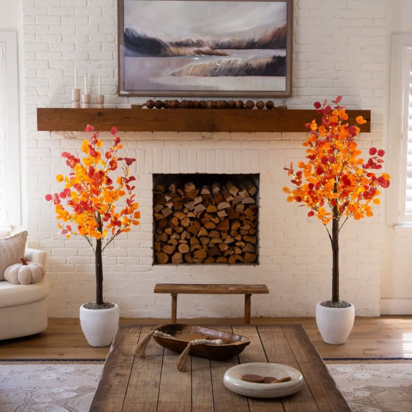 5-Foot Pre-Lit Bright Autumn Eucalyptus Artificial Fall Tree with 300 Warm White LED Lights