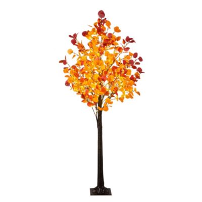 Nearly Natural 6-Foot Pre-Lit Bright Autumn Eucalyptus Artificial Fall Tree with 420 Warm White LED Lights