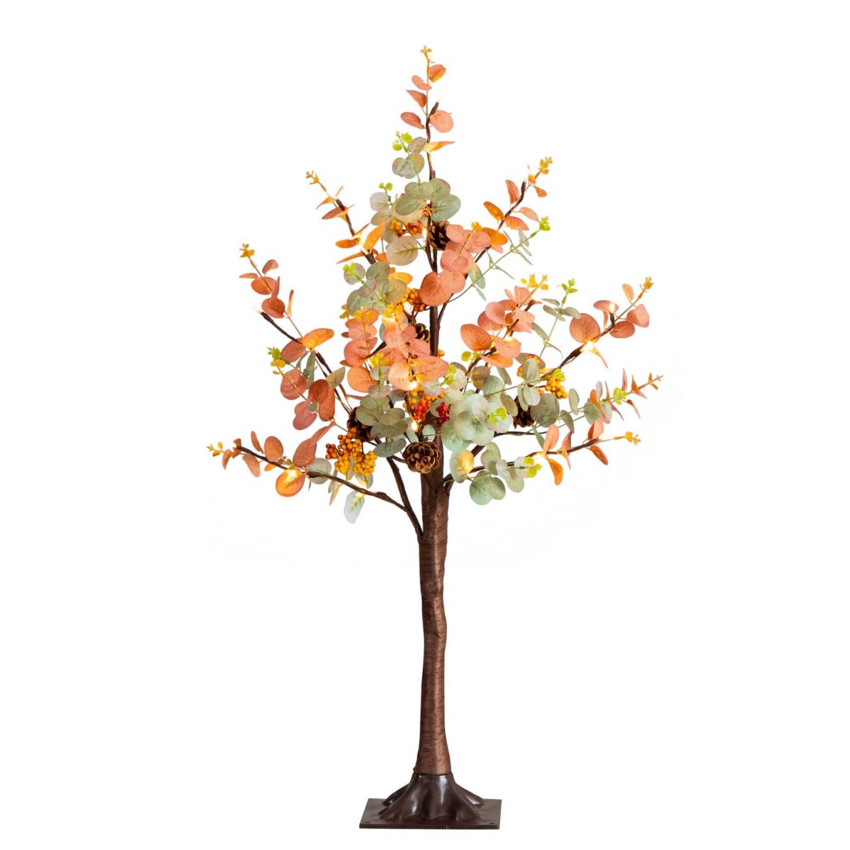 3-Foot Pre-Lit Autumn Eucalyptus Artificial Fall Tree with Pinecones, Berries and 36 Warm White LED Lights