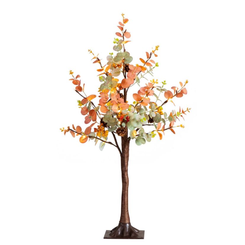 3-Foot Pre-Lit Autumn Eucalyptus Artificial Fall Tree with Pinecones, Berries and 36 Warm White LED Lights