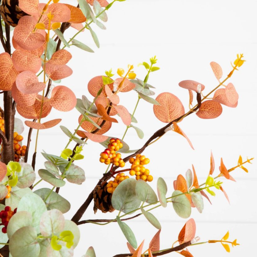 3-Foot Pre-Lit Autumn Eucalyptus Artificial Fall Tree with Pinecones, Berries and 36 Warm White LED Lights