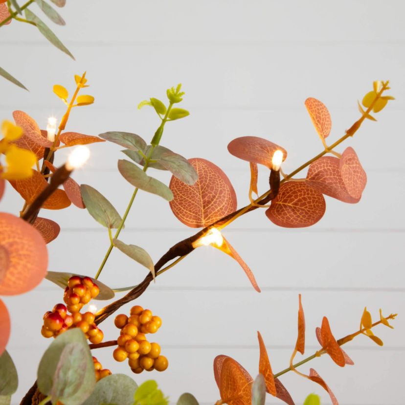 3-Foot Pre-Lit Autumn Eucalyptus Artificial Fall Tree with Pinecones, Berries and 36 Warm White LED Lights