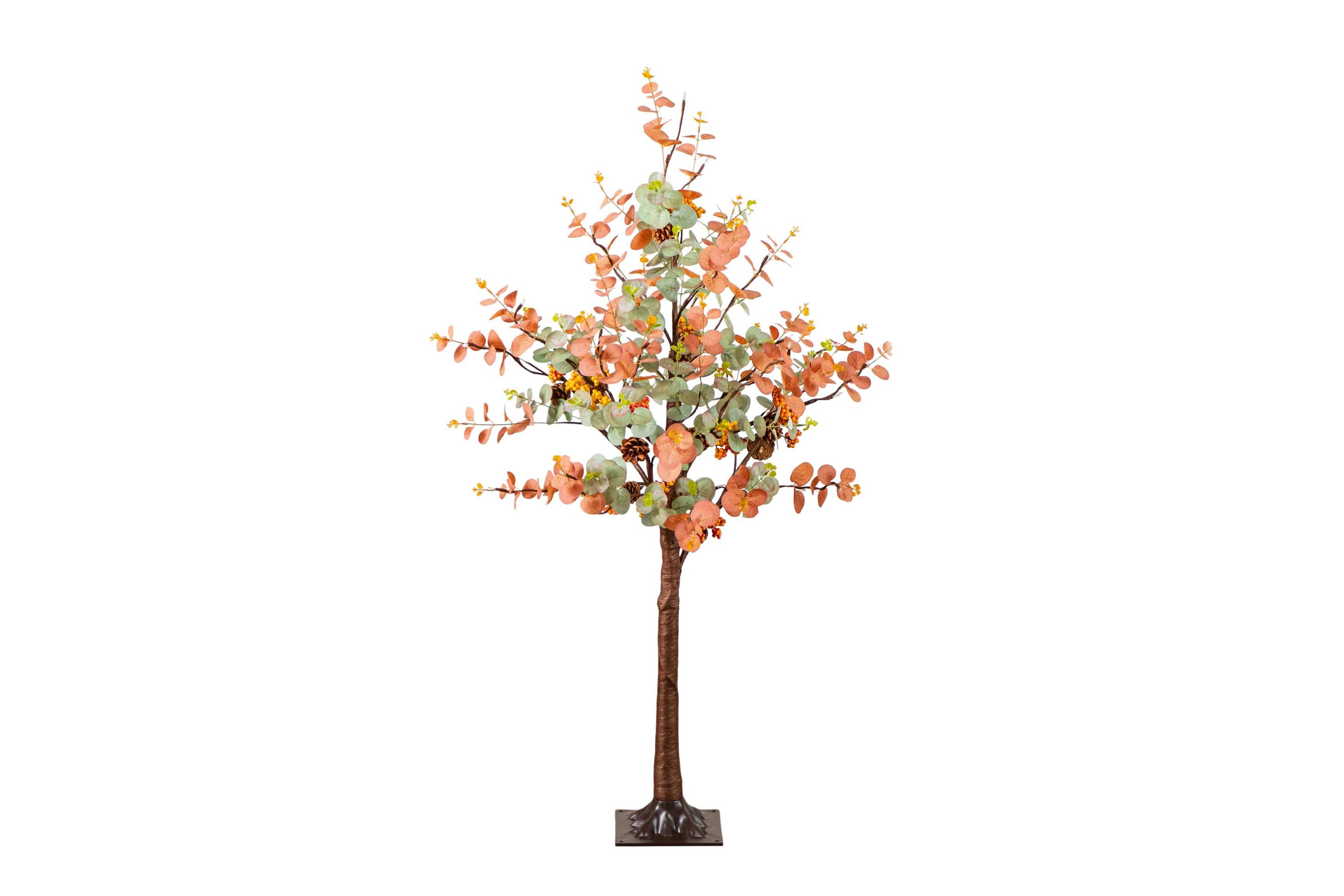 4-Foot Pre-Lit Autumn Eucalyptus Artificial Fall Tree with Pinecones, Berries and 60 Warm White LED Lights